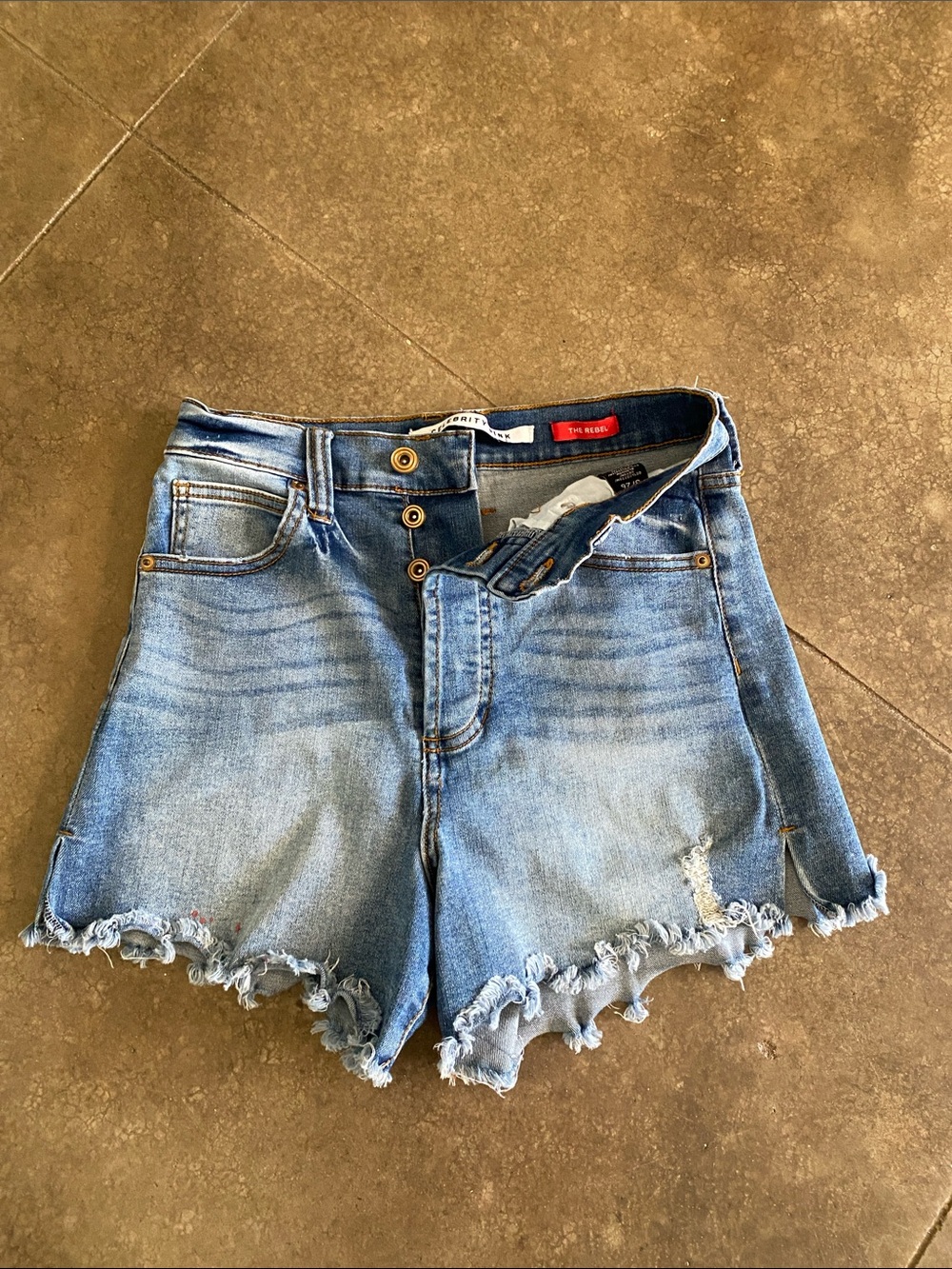Celebrity Pink Medium Blue Distressed Frayed Denim Shorts